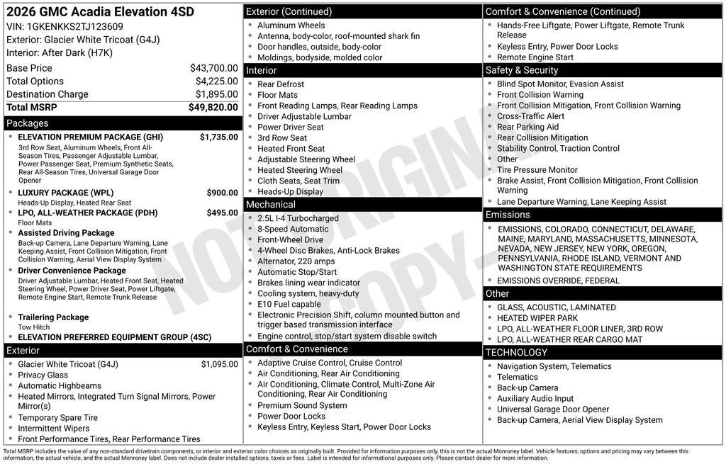 2026 GMC Acadia Elevation