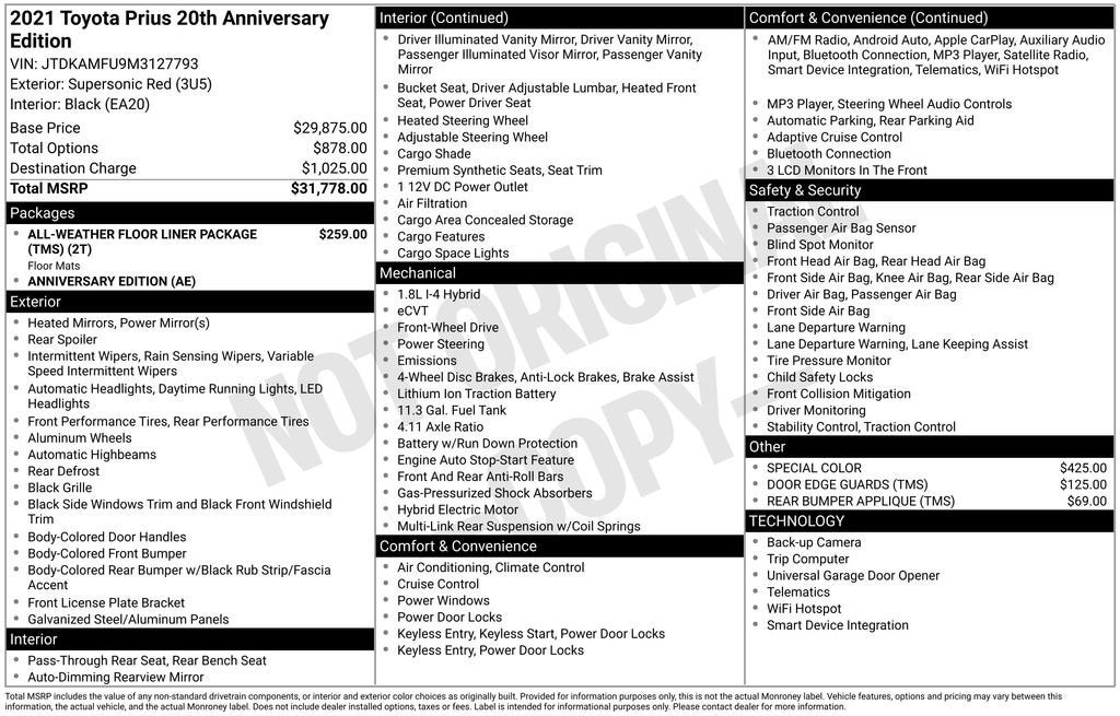 2021 Toyota Prius 2020 Edition