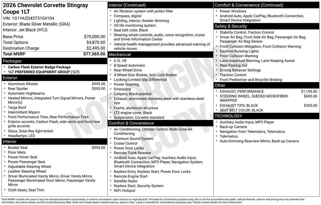 2026 Chevrolet Corvette Stingray 1LT