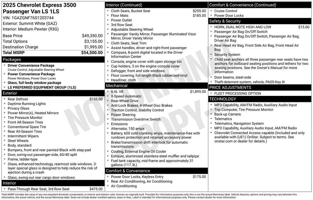 2025 Chevrolet Express Passenger 1LS