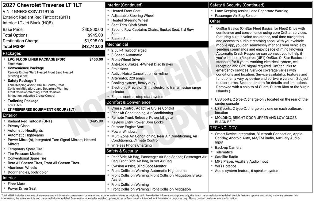 2027 Chevrolet Traverse LT